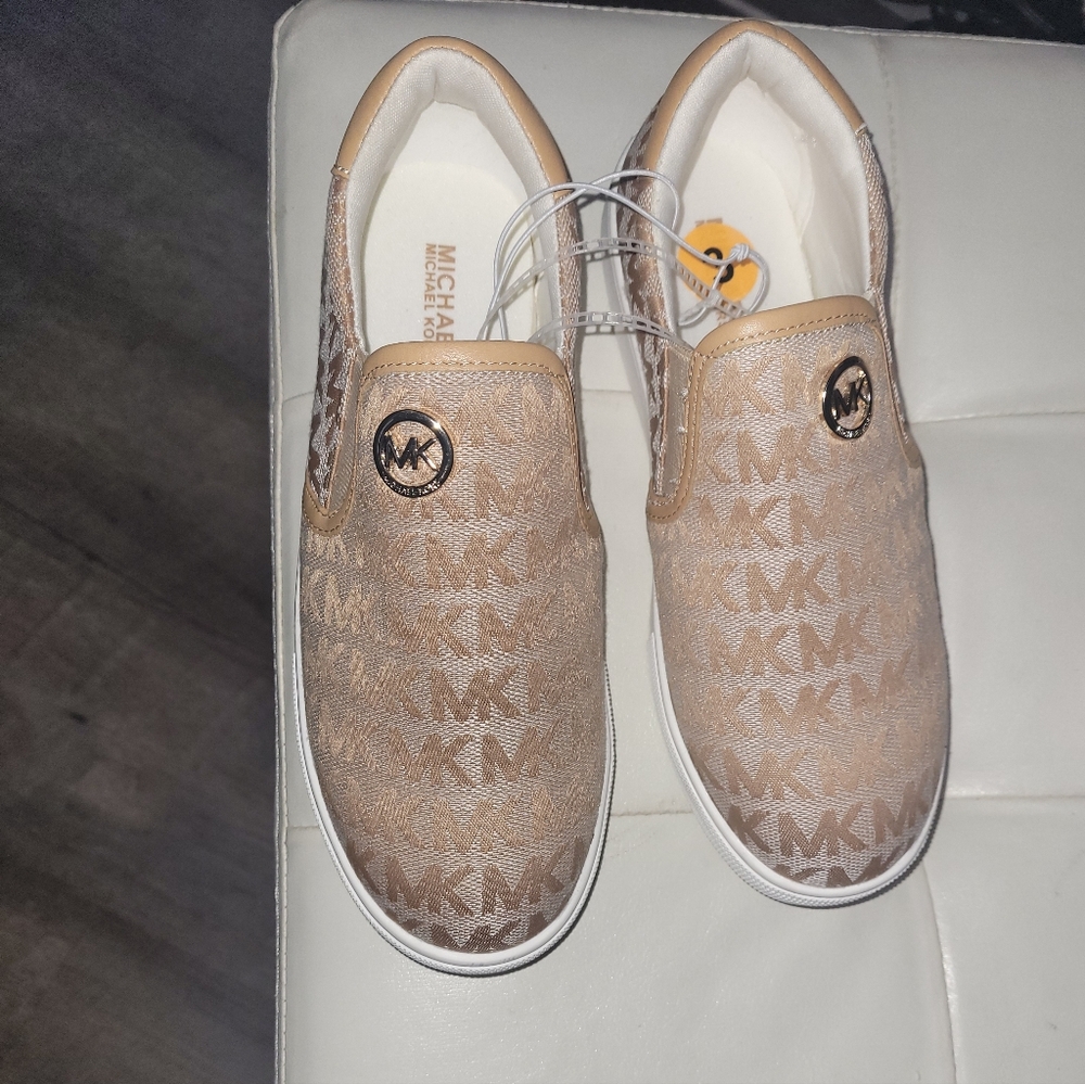 Michael Kors Tan Logo Slip-On Shoes